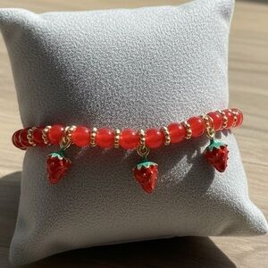 Red Beaded Bracelet with Strawberry Charms
